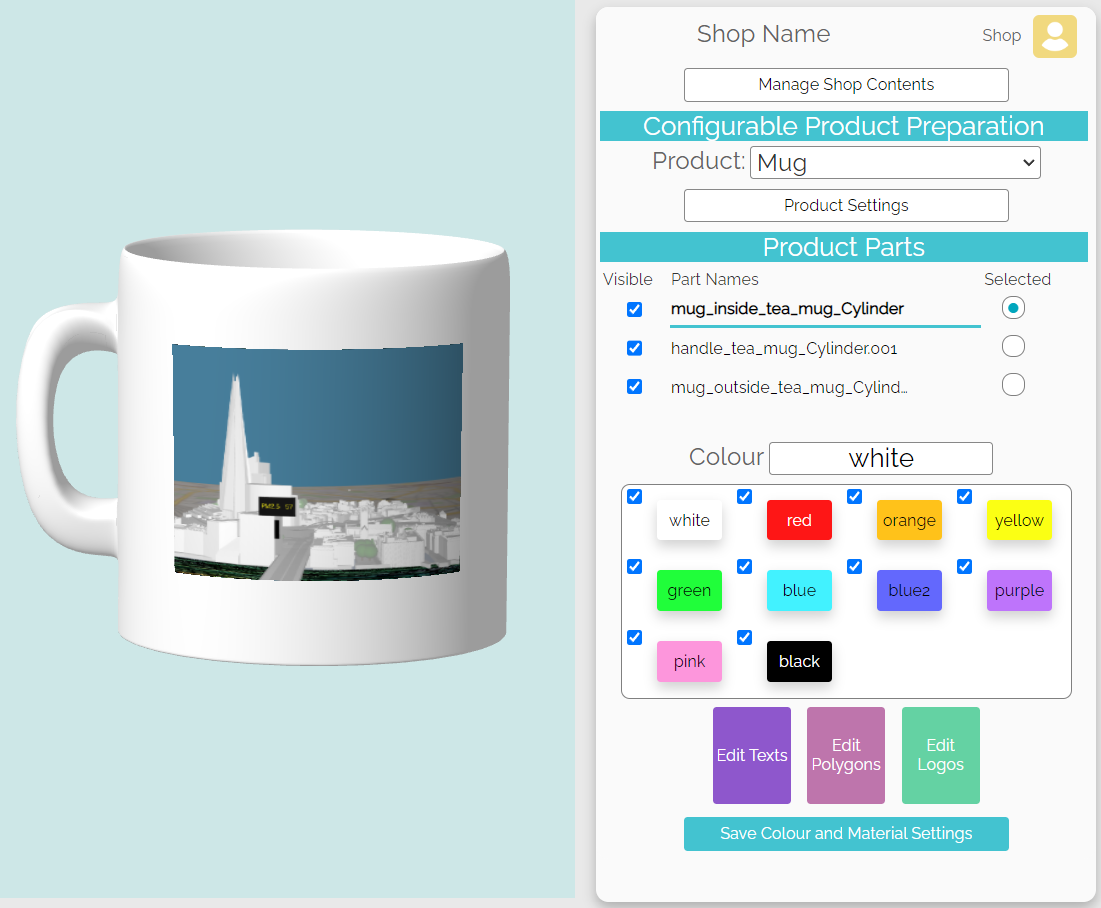 Customisable mug in 3d product configurator