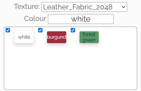 Colour selector showing new colours