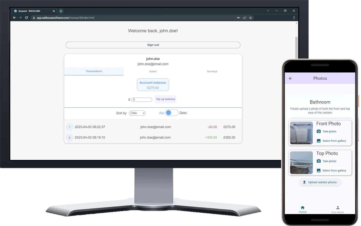 RHOST app displaying on a phone and monitor